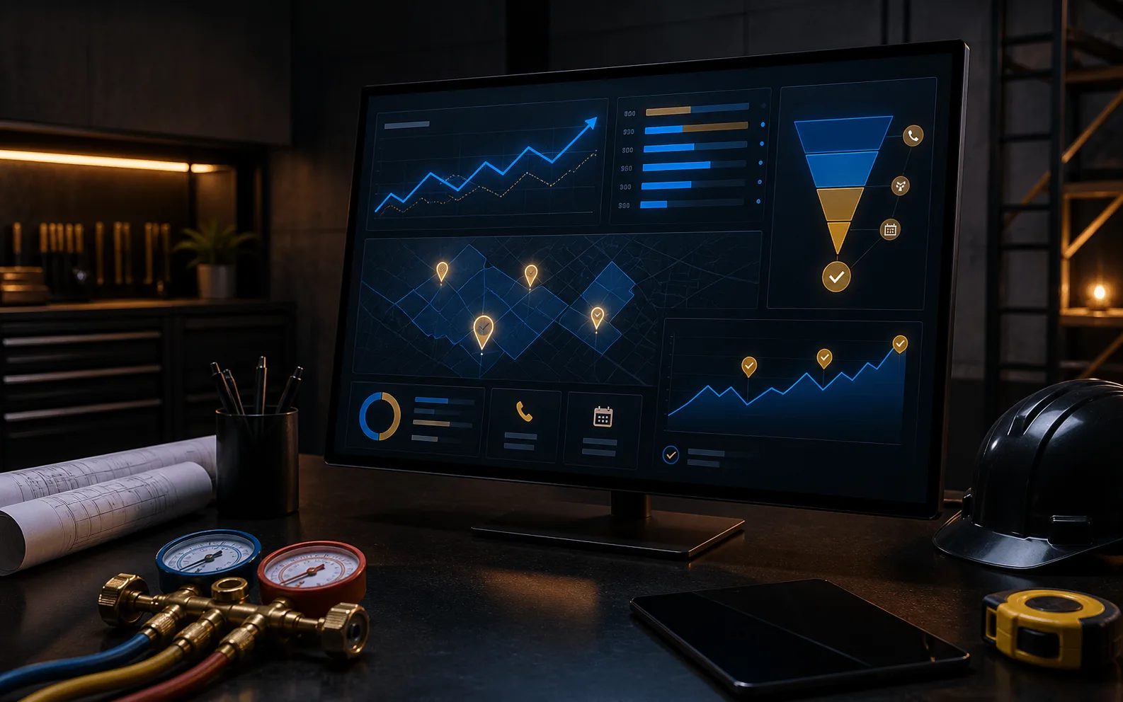 Original paid search analytics dashboard concept for HVAC and construction job bookings