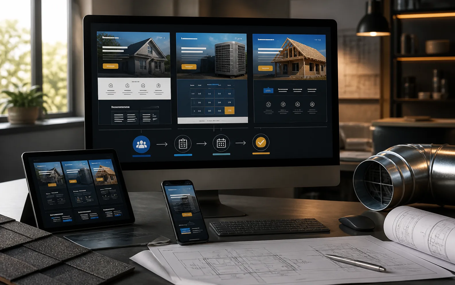 Original landing page wireframe and booking funnel concept for contractor marketing campaigns