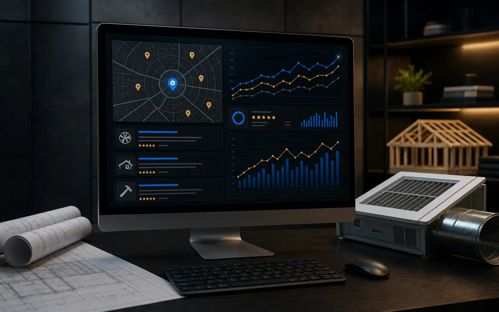 Original local SEO visibility dashboard concept for HVAC, roofing, and construction businesses
